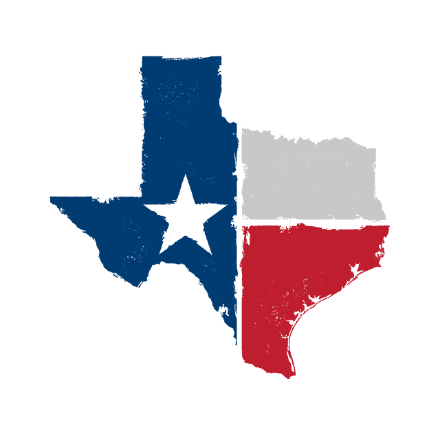 Texas state outline with lone star design in Texas flag colors